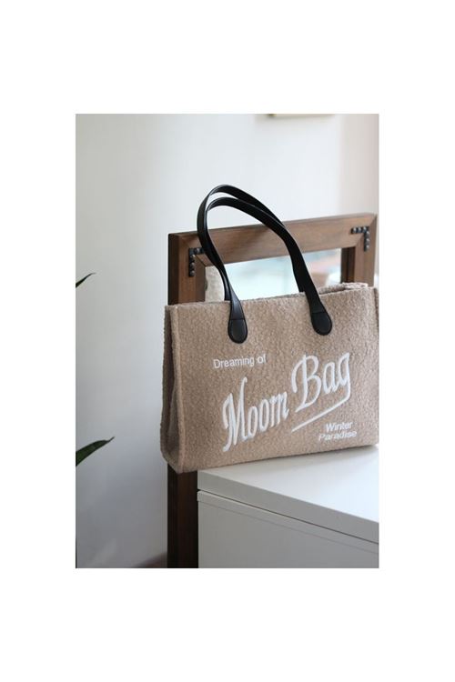 Kadın Krem Peluş Büyük Boy Omuz Çantası