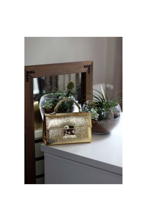 Kadın Gold Kilit Detaylı Askılı Omuz Çantası