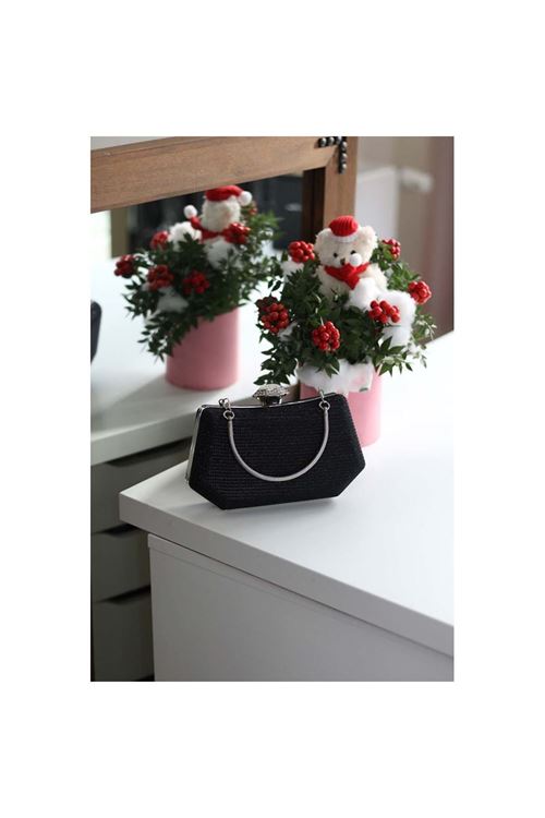 Kadın Siyah Tutma Detaylı Abiye Çanta
