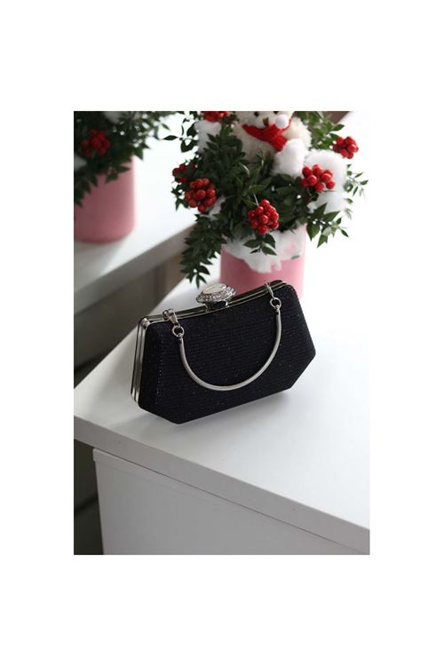 Kadın Siyah Tutma Detaylı Abiye Çanta