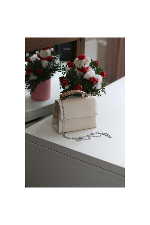 Kadın Nude Taş Tutma Detaylı Abiye Omuz Çantası