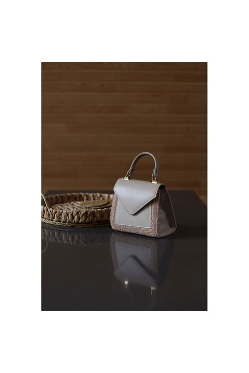 Kadın Vizon Peluş Kapak Detaylı El ve Omuz Çantası