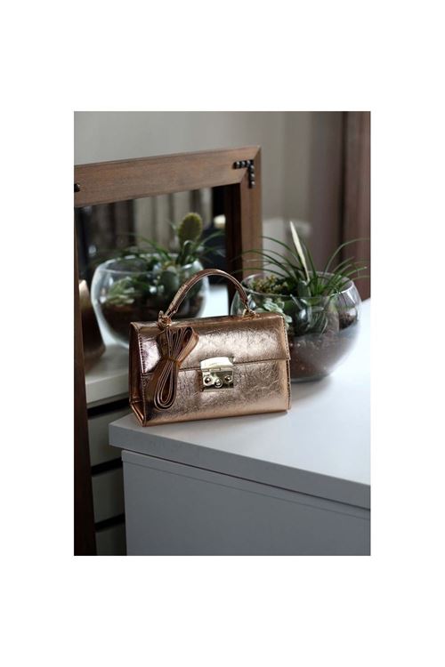 Kadın Rose Gold Kilit Detaylı Askılı Omuz Çantası