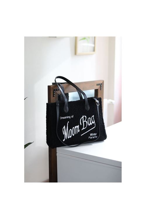 Kadın Siyah Peluş Büyük Boy Omuz Çantası