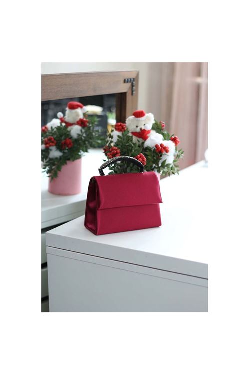 Kadın Bordo Taş Tutma Detaylı Abiye Omuz Çantası