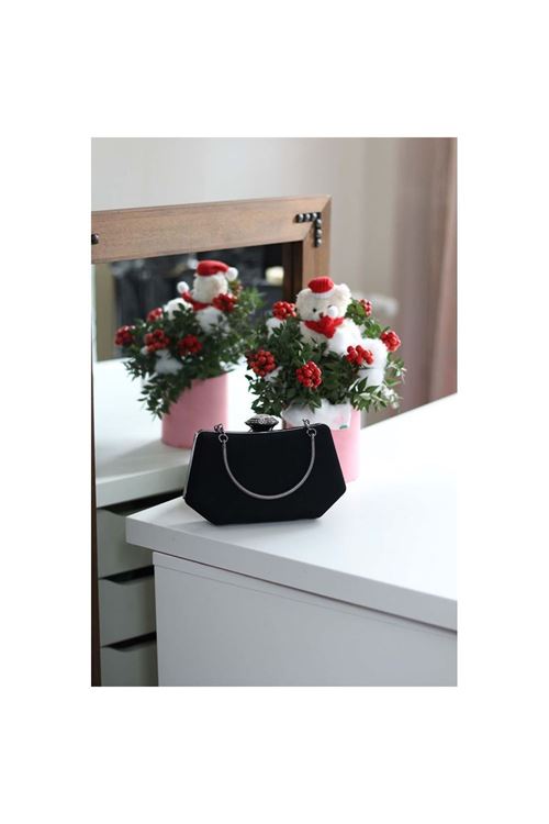 Kadın Siyah Süet Tutma Detaylı Abiye Çanta