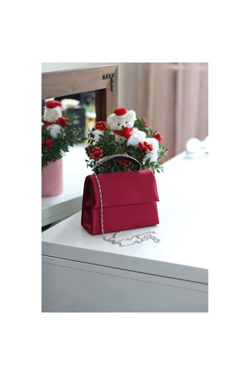 Kadın Bordo Taş Tutma Detaylı Abiye Omuz Çantası