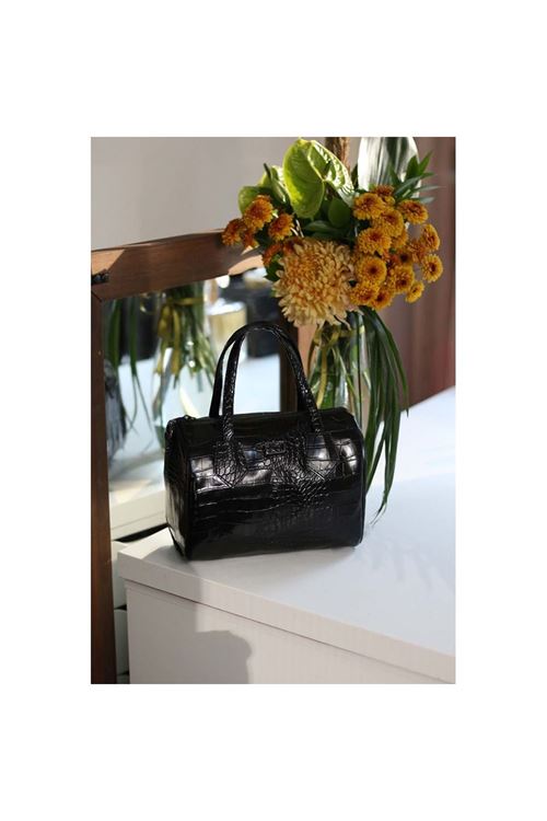 Kadın Siyah Kroko Askılı El Omuz Çantası