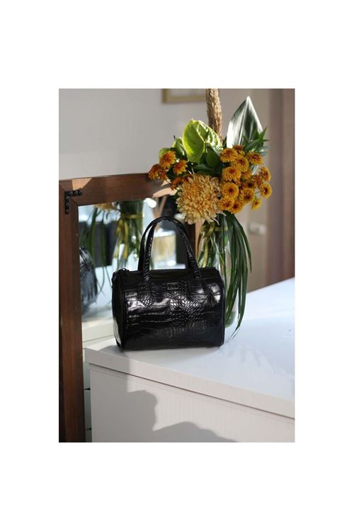 Kadın Siyah Kroko Askılı El Omuz Çantası