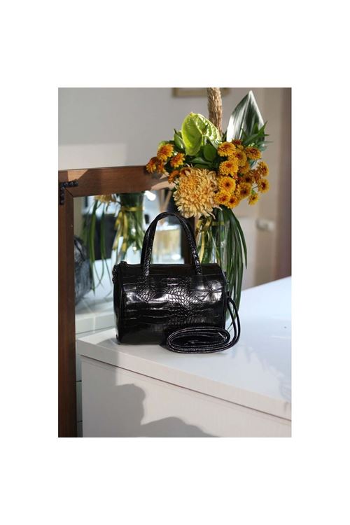 Kadın Siyah Kroko Askılı El Omuz Çantası