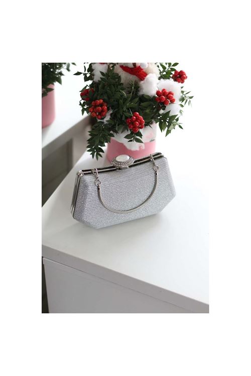 Kadın Silver Tutma Detaylı Abiye Çanta