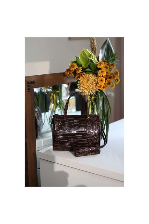 Kadın Acı Kahve Kroko Askılı El Omuz Çantası