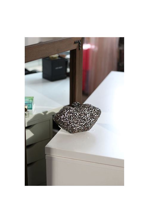 Kadın Koyu Gümüş Desenlİ Abiye Çanta