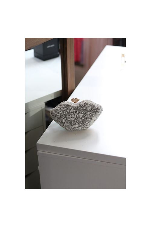 Kadın Gümüş Gold Boncuk Detaylı Çanta