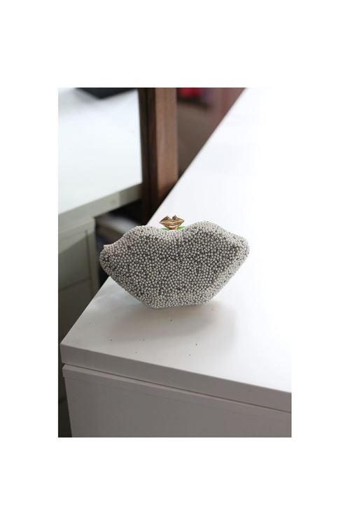 Kadın Gümüş Gold Boncuk Detaylı Çanta