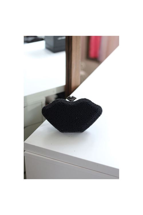 Kadın Siyah Boncuk Detaylı Abiye Çanta