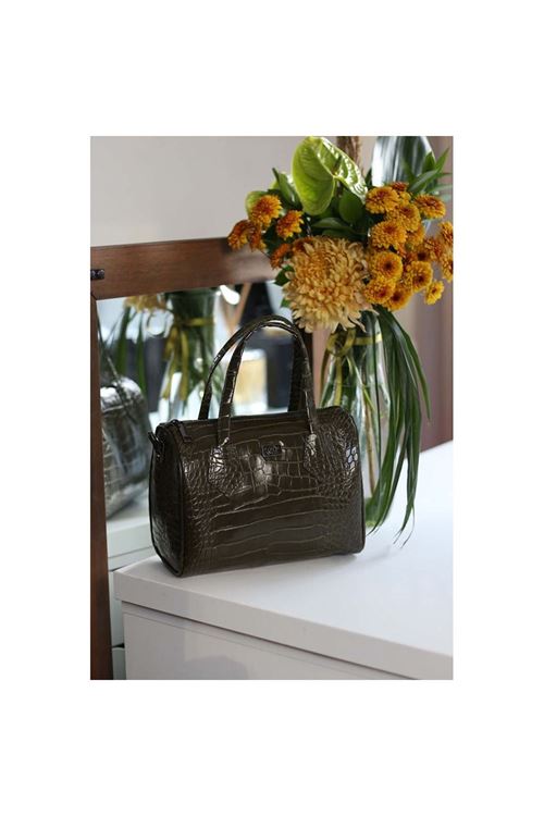 Kadın Yeşil Kroko Askılı El Omuz Çantası