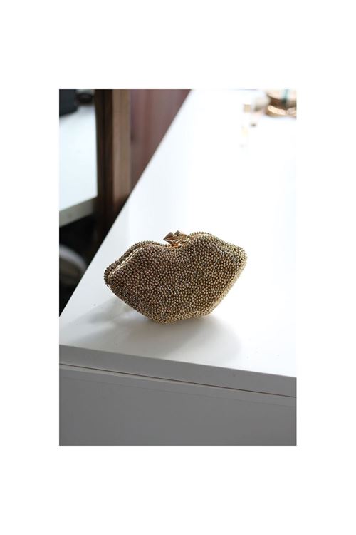 Kadın Gold Taş Detaylı Abiye Çanta