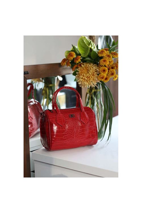 Kadın Kırmızı Kroko Askılı El Omuz Çantası