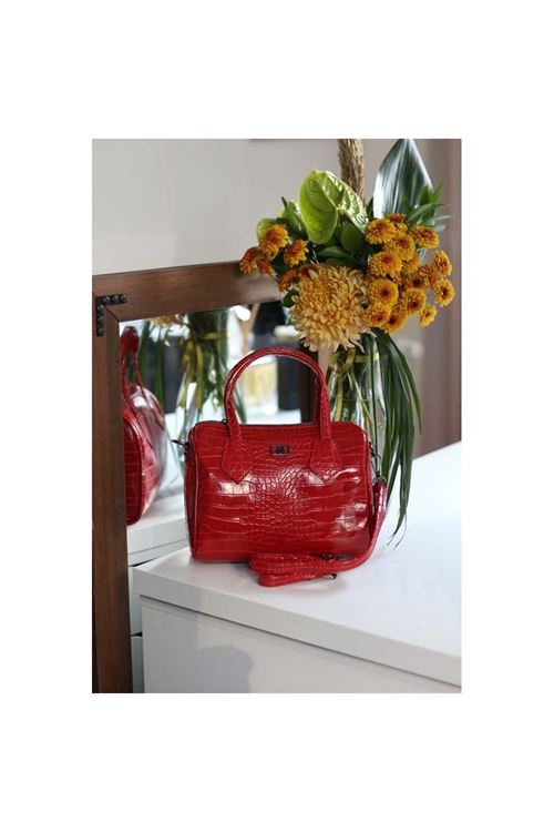 Kadın Kırmızı Kroko Askılı El Omuz Çantası
