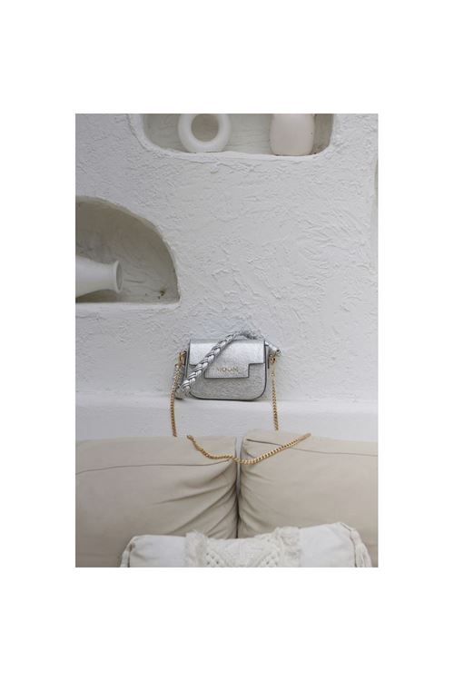 Kadın Gümüş Örme Sap Detaylı Zincirli Omuz Çantası