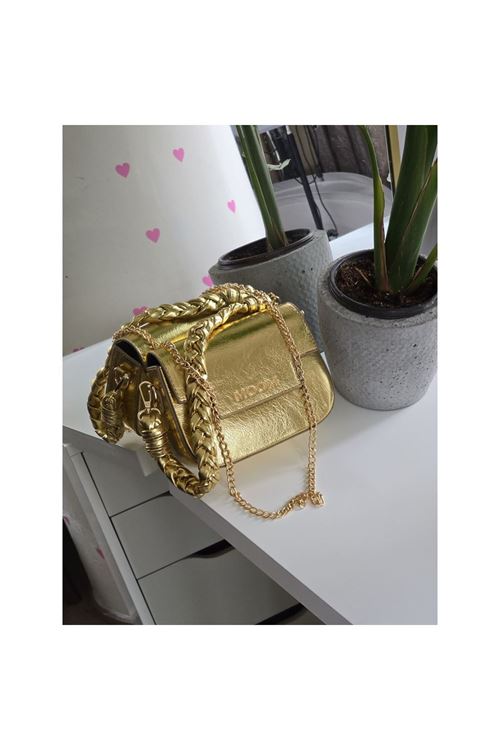 Kadın Gold Örme Sap Detaylı Zincirli Omuz Çantası