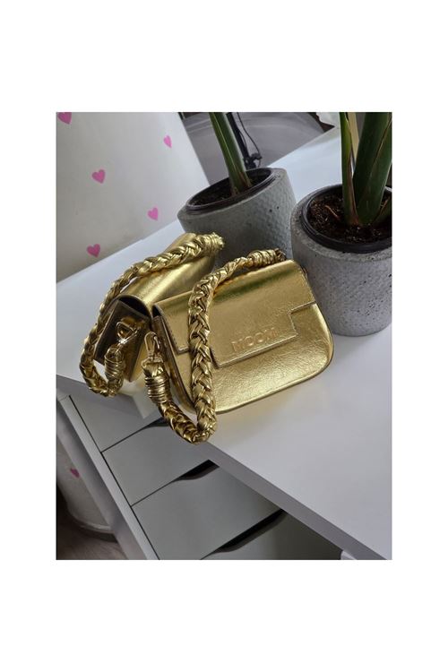 Kadın Gold Örme Sap Detaylı Zincirli Omuz Çantası