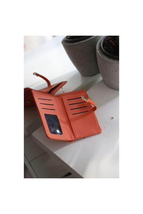 Kadın Turuncu  Gold Aksesuar Detaylı Cüzdan