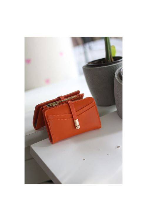 Kadın Turuncu  Gold Aksesuar Detaylı Cüzdan
