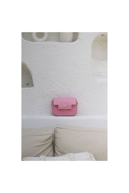 Kadın Rugan Pembe Örme Sap Detaylı Zincirli Omuz Çantası