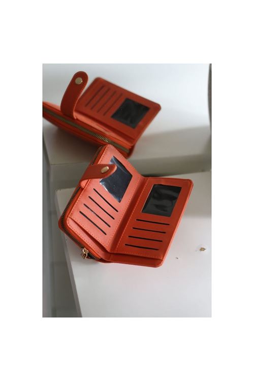 Kadın Turuncu Kartlık Detaylı Orta Boy Cüzdan