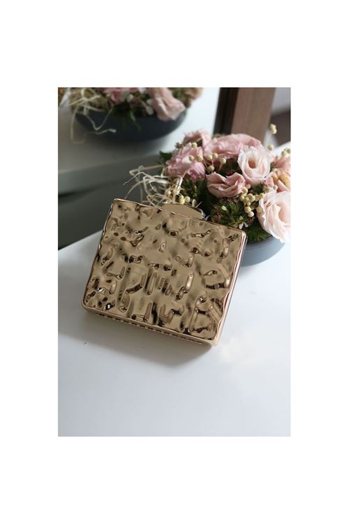 Kadın Gold Metal Gece Zincirli Abiye Çantası