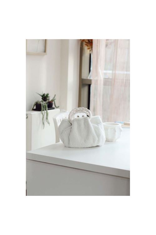 Beyaz Peluş Örgü Sap El &amp;amp; Omuz Çantası