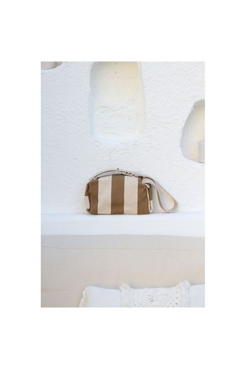 Kadın Vizon Çizgi Desenli Kanvas Omuz Çantası