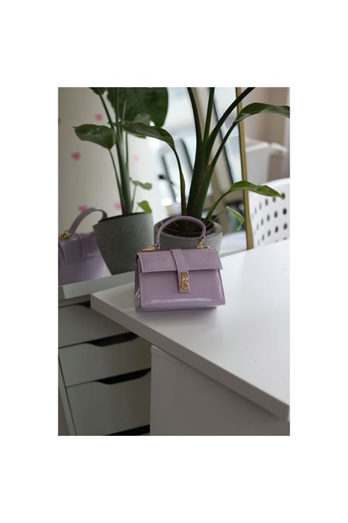 Kadın Lilla Rugan Toka Detaylı Zincirli El Omuz Çantası