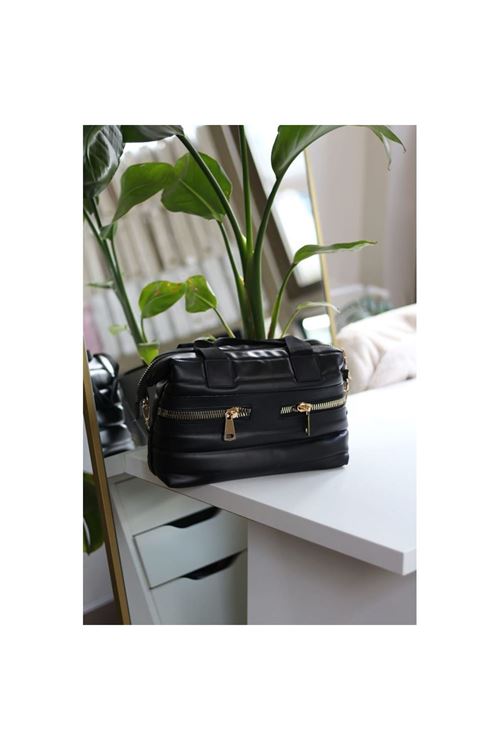 Kadın Siyah Çift Fermuar Detaylı Büyük Boy Askılı El &amp;amp; Omuz Çantası