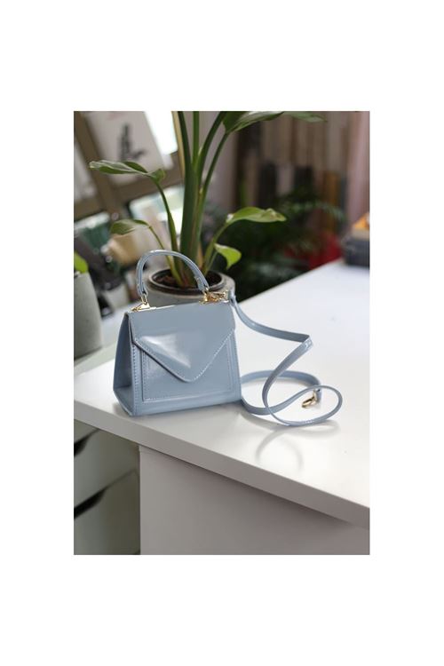 Kadın Bebe Mavi Rugan Kapak Detaylı Askılı Omuz Çantası