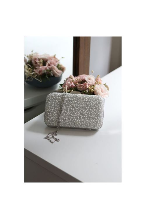 Kadın Küçük Yuvarlak İnci ve Taş Detaylı Abiye