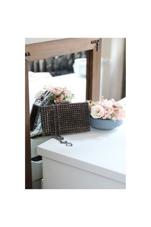 Kadın Siyah Taş Detaylı Desenli Abiye Çanta