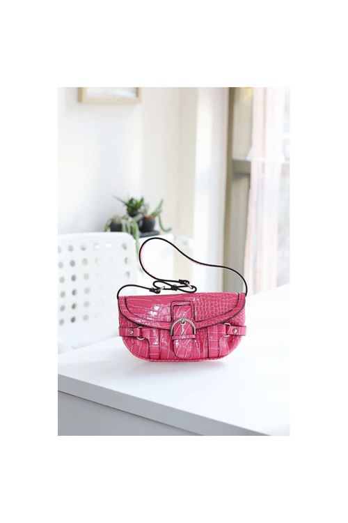 Fuşya Krok Kemerli Omuz Çantası