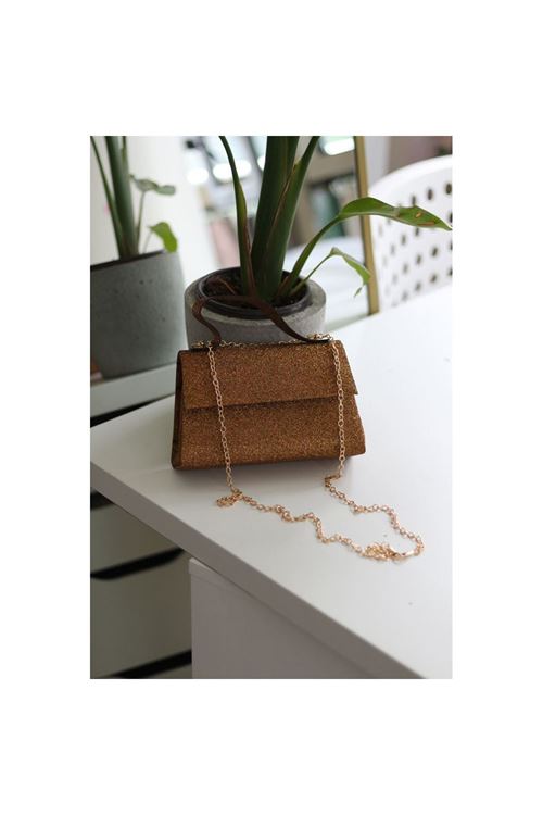 Kadın Bold Gold Simli Tutma Detayl Abiye Omuz Çantası