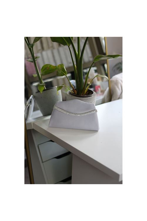 Kadın Gri Saten Dalga Desen Portföy Abiye Çanta