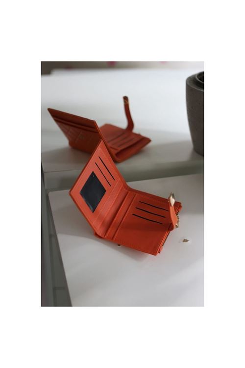 Turuncu Kare Baklava Desenli Mini Kartlık Cüzdan