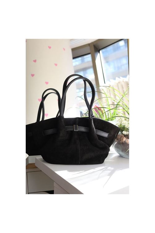 Kadın Siyah Süet Gold Toka Detaylı Orta Boy Omuz Çantası