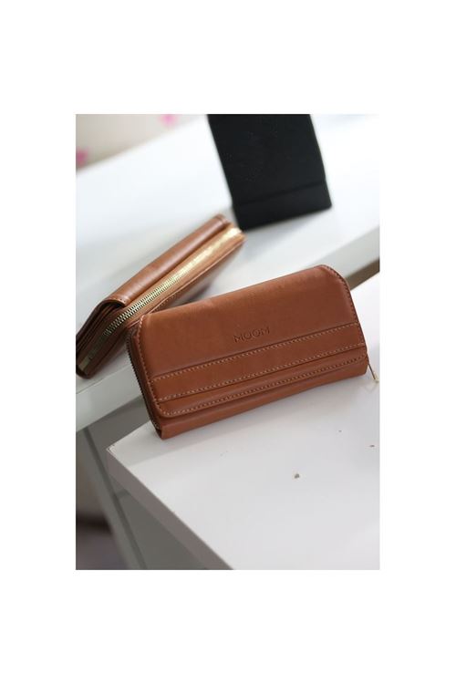 Kadın Taba Klişe Detaylı Büyük Boy Kartlıklı Cüzdan