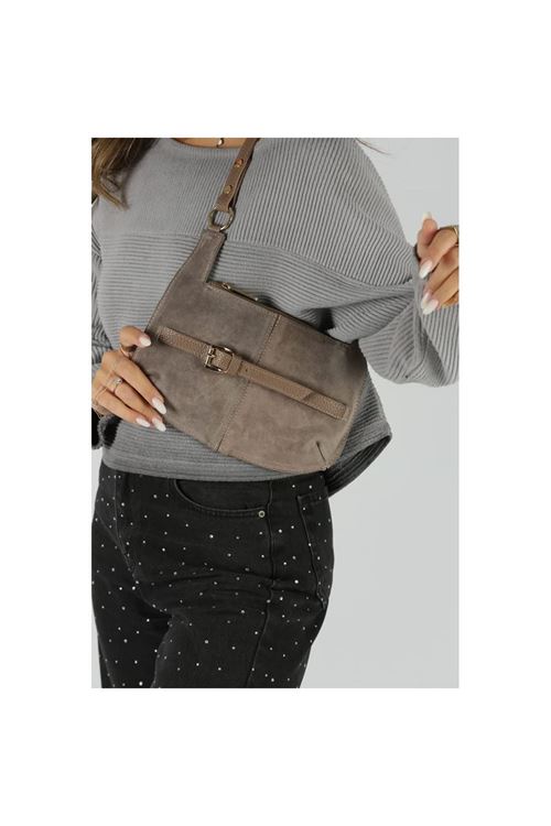 Kadın Vizon Süet Gold Toka Detaylı Slim Omuz Çantası