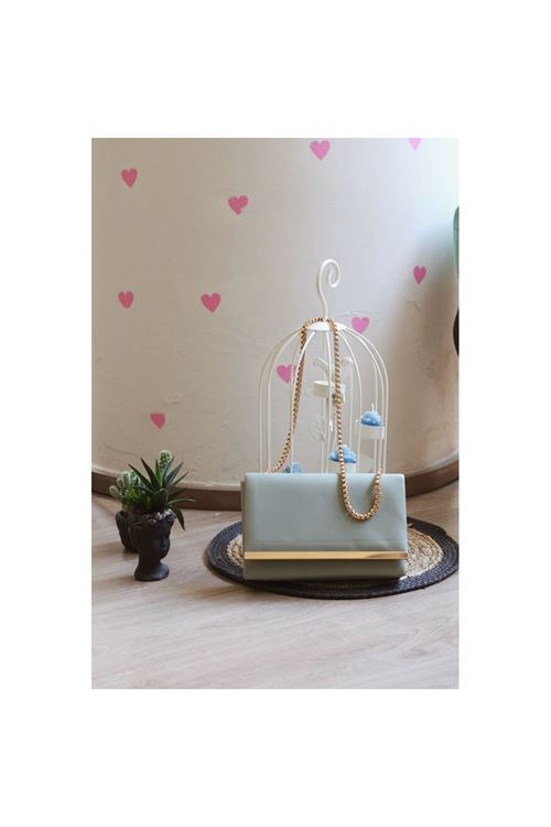 Mint Yeşili Yumuşak Doku Gold Şerit Kalıp Omuz Çantası