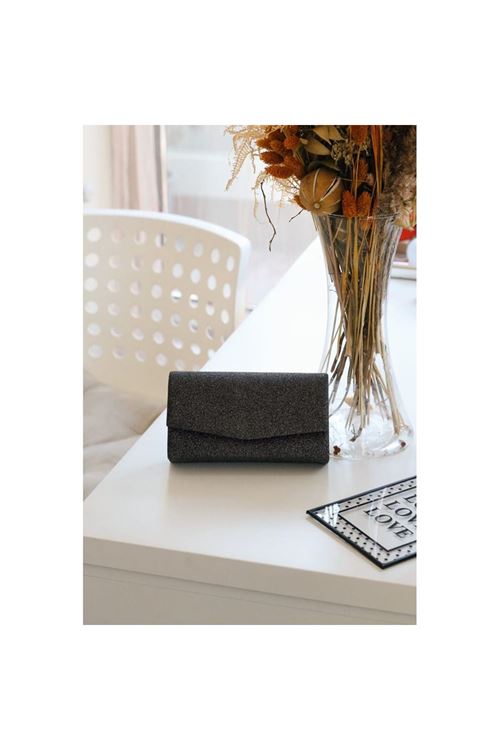 Platin Simli Dikdörtgen Form Abiye Çanta