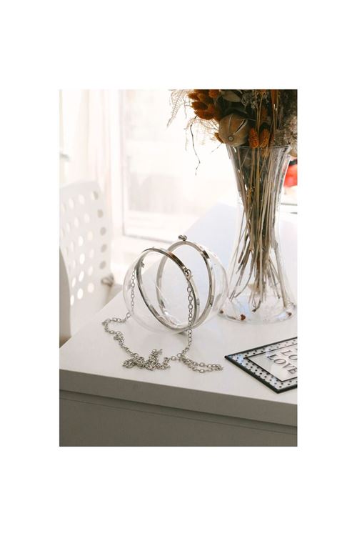 Şeffaf Küre Form Silver Abiye Çanta