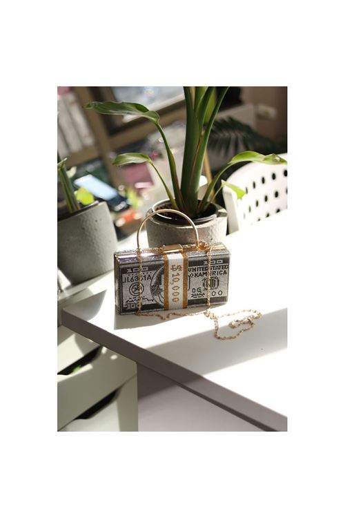 Kadın Gold Dolar Desenli Abiye Clutch